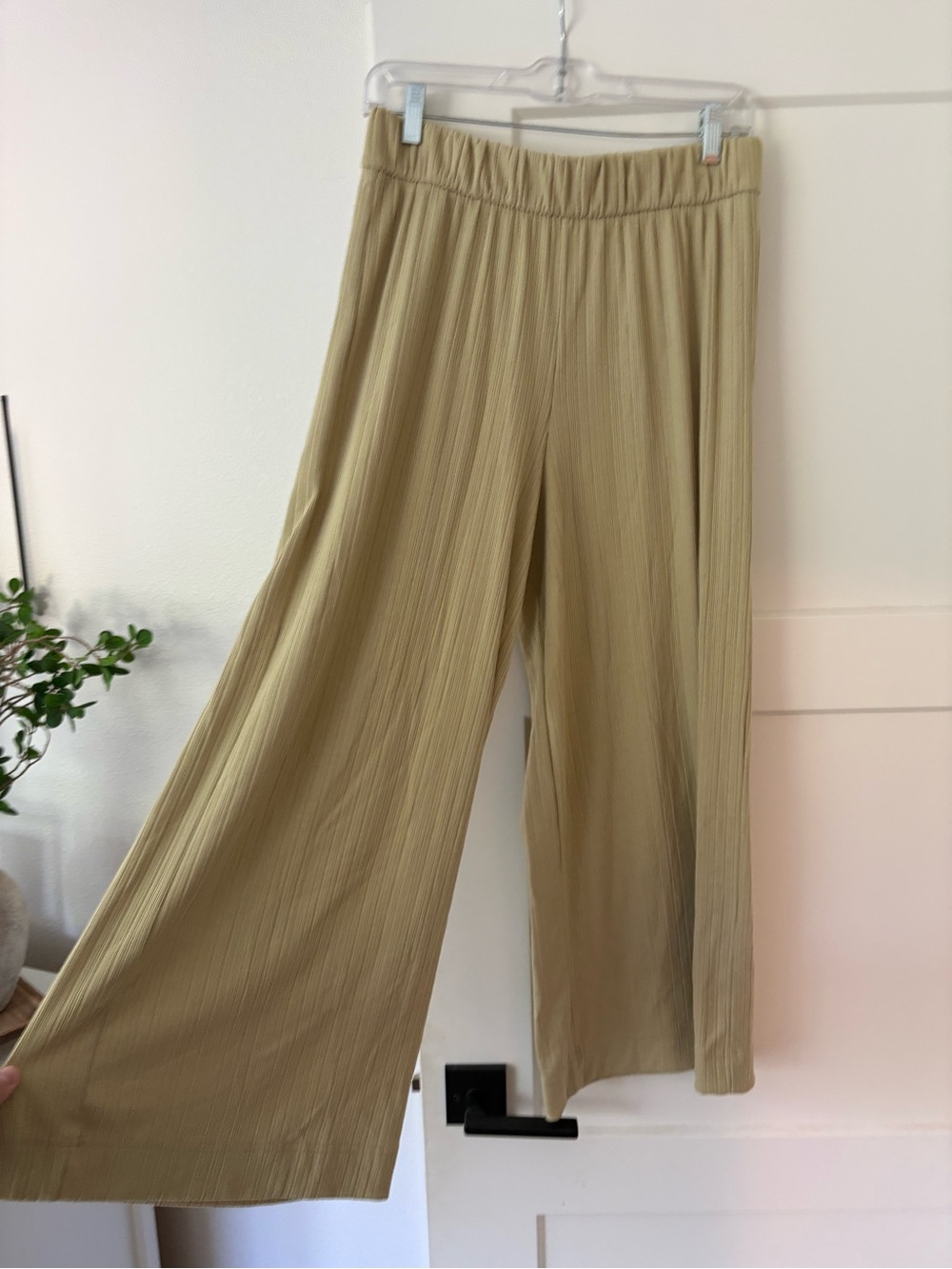 Monki Wide Leg Light Green Elastic Waist Pants
